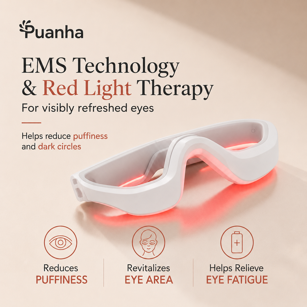 Puanha® Under-Eye Renewal Device — Red Light + EMS Eye Massager